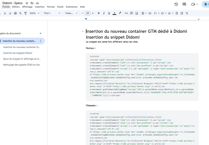 Exemple plan de marquage Excel / Google Sheets